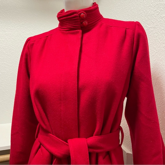 VTG🇺🇸Central Park ILGWU Holiday Christmas Carol Red Wool Long Coat | Sz S - Picture 3 of 16